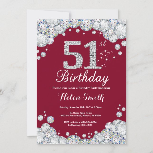 Invitation 51e anniversaire Chalkboard Bourgogne Diamant d'ar (Devant)