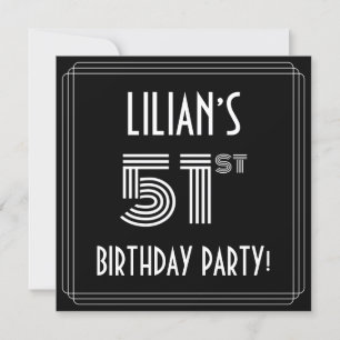 Invitation 51e fête d'anniversaire : Art Déco Style avec nom 