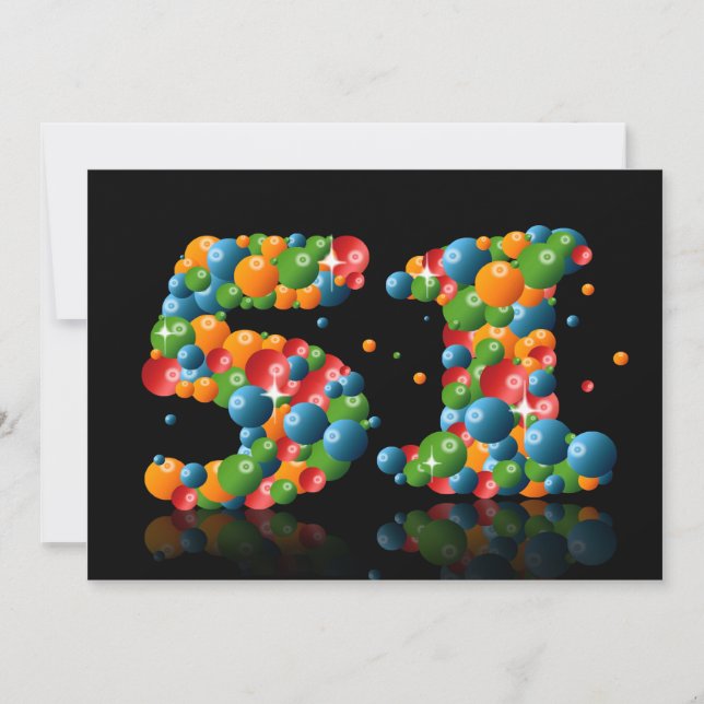 Invitation 51e fête d'anniversaire, avec bulles et balles (Devant)