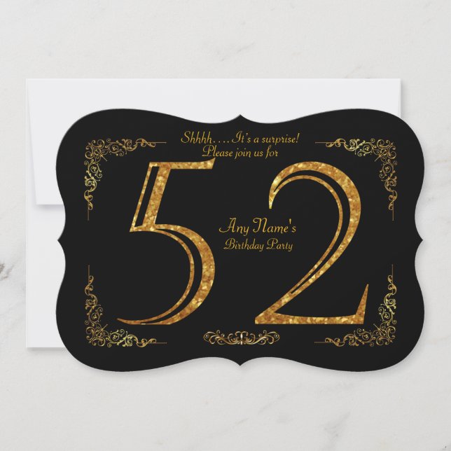 Invitation 52e, fête d'anniversaire 52e, grand Gatsby, noir e (Devant)