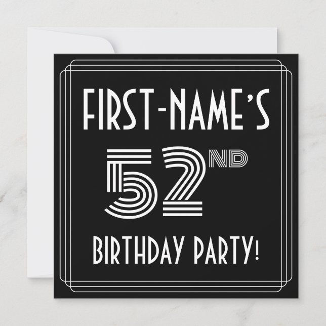 Invitation 52e fête d'anniversaire : Art Déco Style avec nom  (Devant)