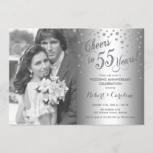 Invitation 55e anniversaire avec photo - Diamant argent