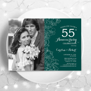 Invitation 55e Anniversaire Avec Photo Émeraude Vert Floral