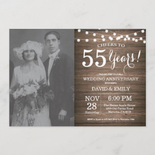 Invitation 55e anniversaire de mariage Bois rustique