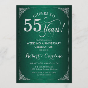 Invitation 55e anniversaire de mariage - Damassé argent vert