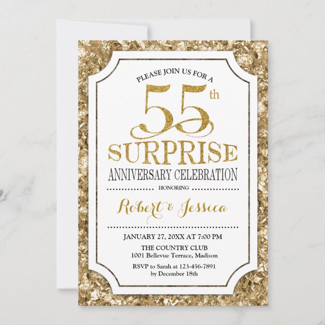 Invitation 55e anniversaire de mariage - Or blanc (Devant)