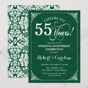 Invitation 55e Anniversaire de Mariage Vert Émeraude Damassé