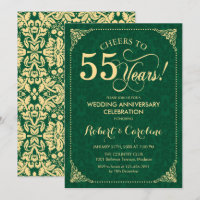 55e Anniversaire de Mariage Vert Émeraude Or Damas
