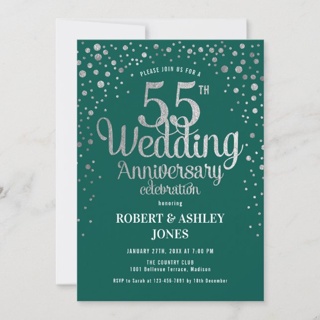 Invitation 55e anniversaire de mariage - Vert et argent (Devant)