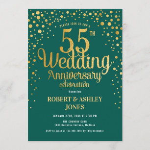 Invitation 55e anniversaire de mariage - Vert & Or