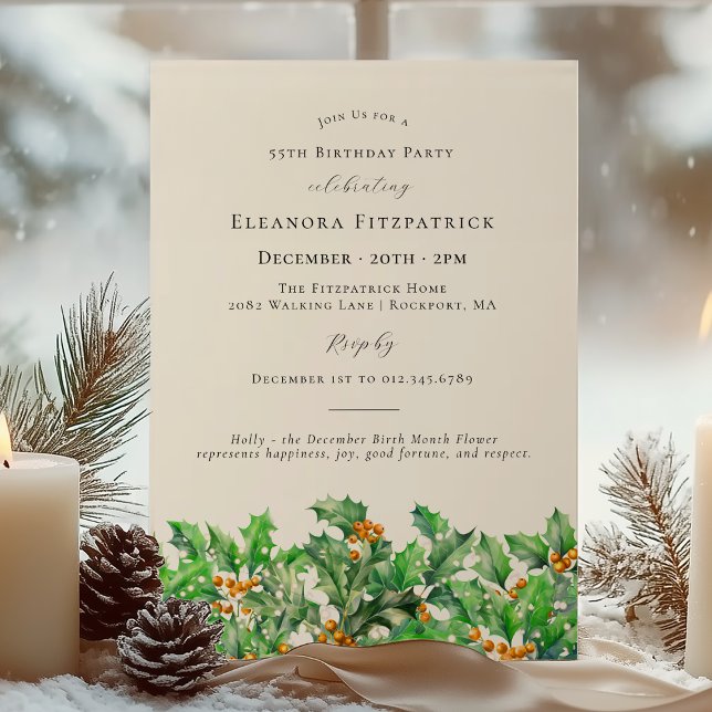 Invitation 55e anniversaire Décembre Mois de naissance Fleur  (Créateur téléchargé)