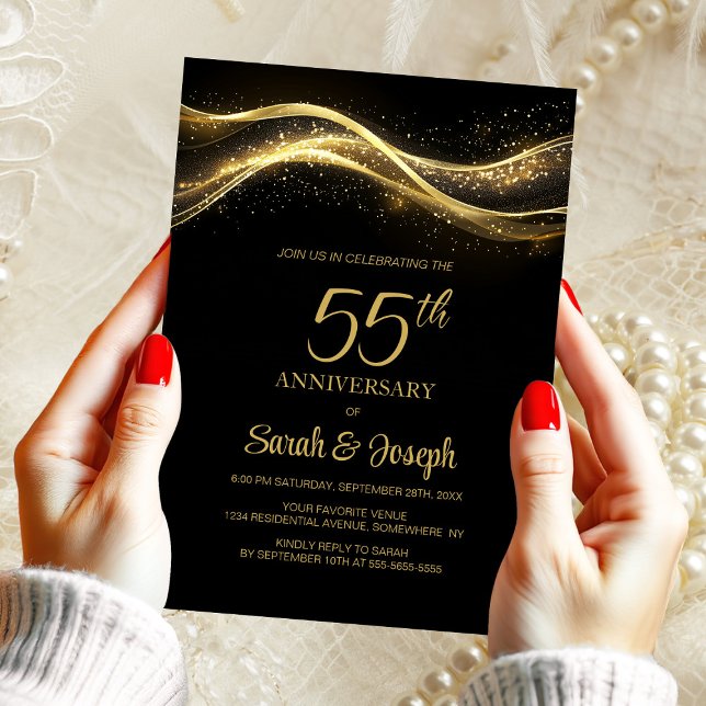 Invitation 55e anniversaire du Mariage Black Gold (Créateur téléchargé)
