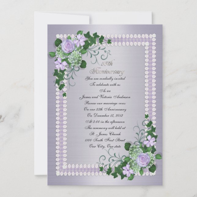 Invitation 55e anniversaire du Mariage vow renouvellement Lav (Devant)
