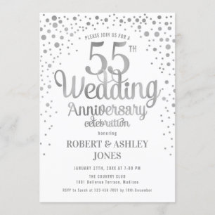 Invitation 55e anniversaire Mariage - Argent et blanc