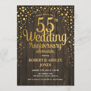 Invitation 55e anniversaire Mariage - Bois et Or