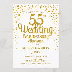 Invitation 55e anniversaire Mariage - Or et blanc