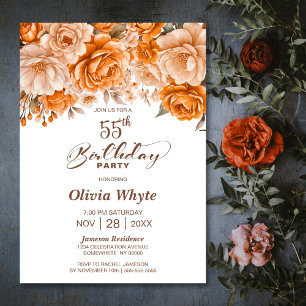 Invitation 55e anniversaire Orange Rose Floral Party
