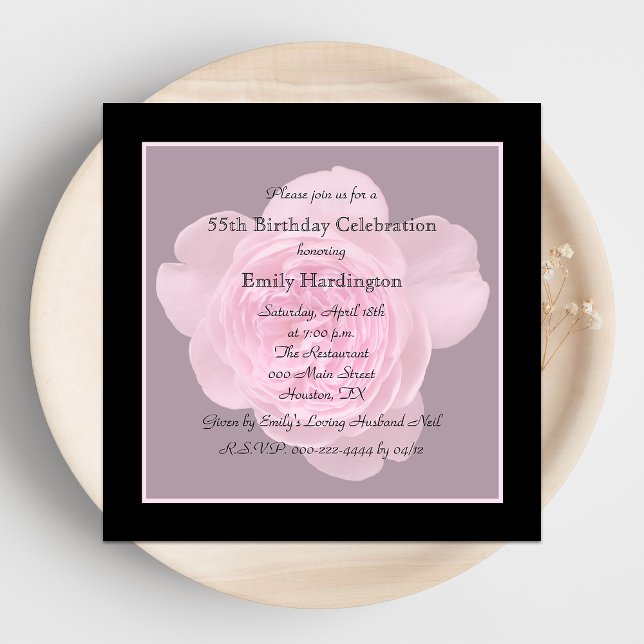 Invitation 55e anniversaire Rose de l'invitation de fête pour (Créateur téléchargé)