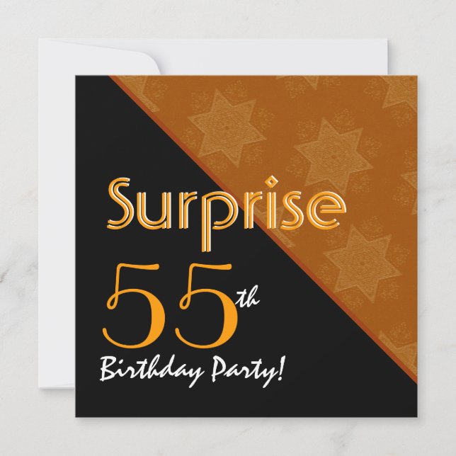 Invitation 55e anniversaire surprise Diagonal noir et or (Devant)