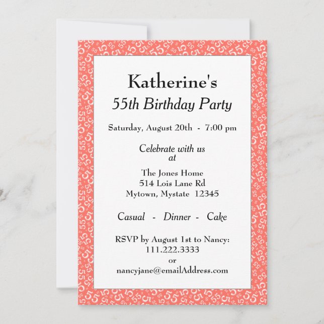 Invitation 55e fête d'anniversaire, Coral/Motif numérique bla (Devant)