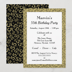 Invitation 55e fête d'anniversaire, Motif de numéro noir/or