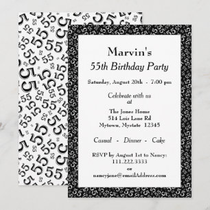 Invitation 55e fête d'anniversaire, noir/blanc Motif numériqu