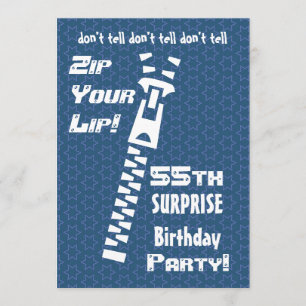 Invitation 55e SURPRISE Anniversaire Blue Stars Zip Your Lip