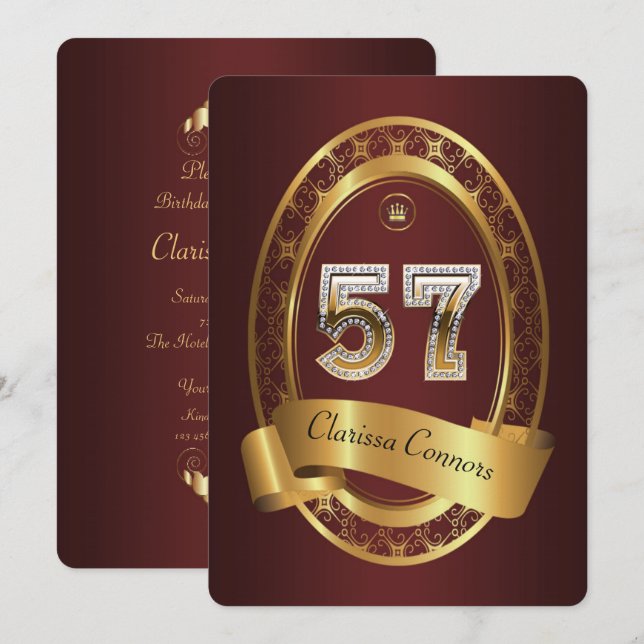 Invitation 57e, femme de fête d'anniversaire homme, couleur é (Devant / Derrière)
