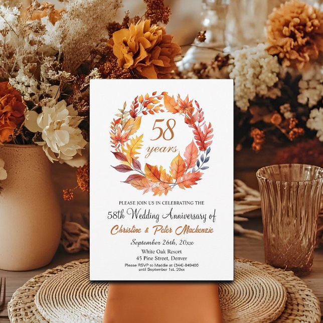 Invitation 58e anniversaire du Mariage Automne Floral Garland (Créateur téléchargé)