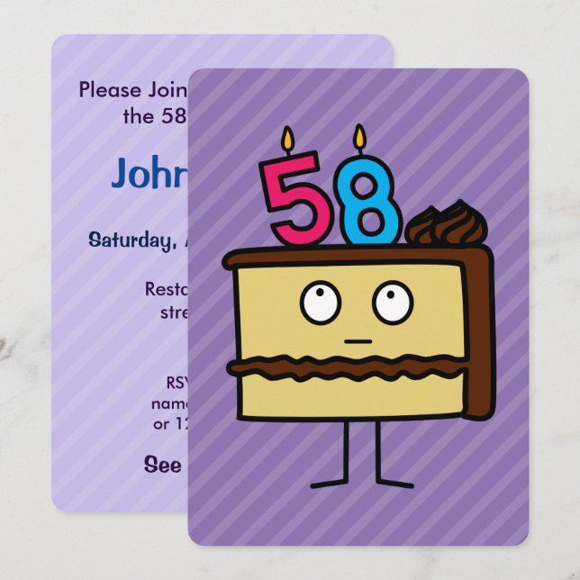 Invitation 58e anniversaire gâteau aux bougies (Devant / Derrière)