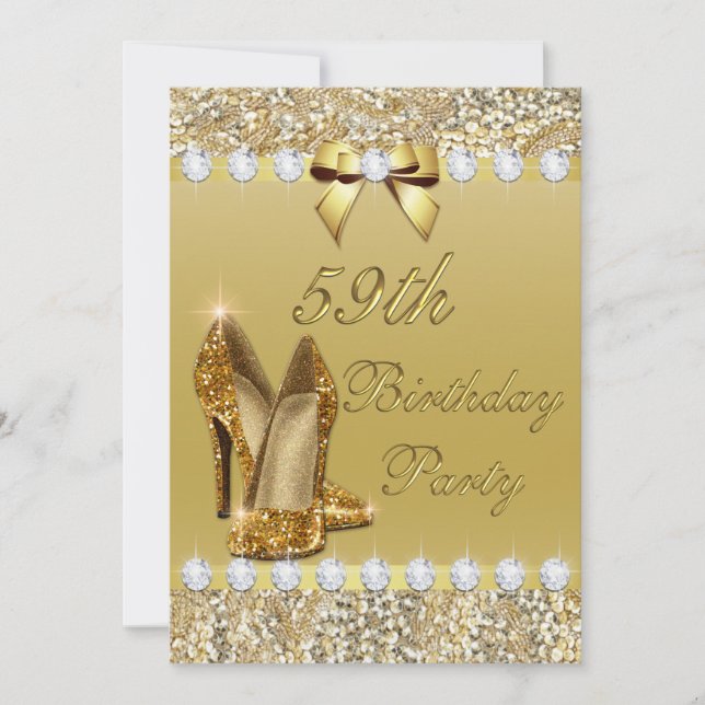 Invitation 59e anniversaire Classy Gold Heels Sequins Diamond (Devant)