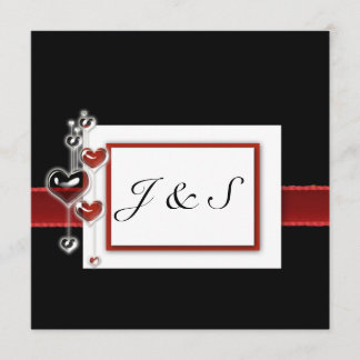 invitation 5,25 x 5,25 de carré noir et rouge