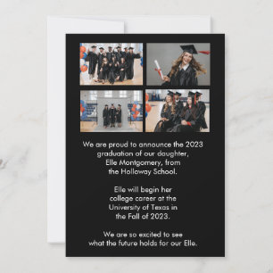 Invitation 5 Photo Annonce de Remise de Diplôme Noir & Blanc