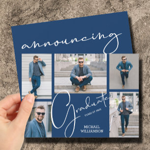 Invitation 5 Photo Blue Graduation Annonce