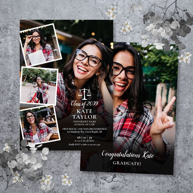 Invitation 5 Photo Collage Law School Graduation Party (5 Photo Collage Law School Graduation Party Invitation)