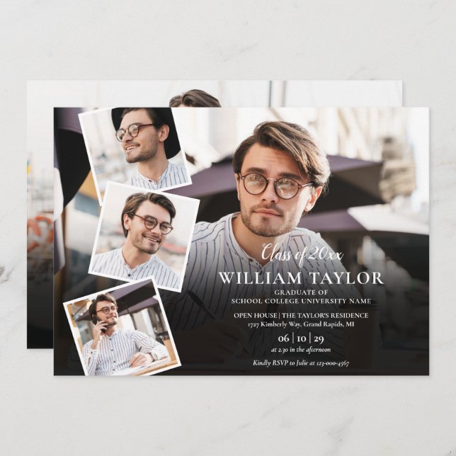 Invitation 5 Photo Collage Moderne Graduation Party (Devant / Derrière)
