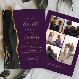 Invitation 5-Photo Or Noir Agate Violet Mariage