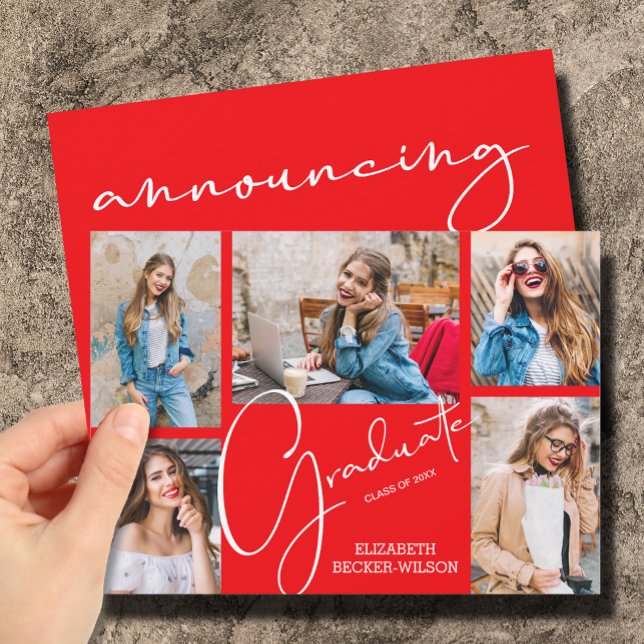 Invitation 5 Photo Red Graduation Annonces (Créateur téléchargé)