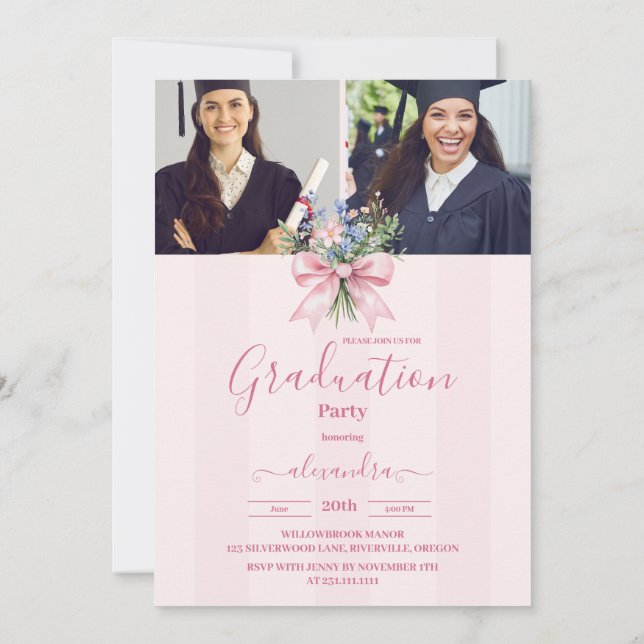 Invitation 5 Photos Blush Floral Graduation Party (Dos)