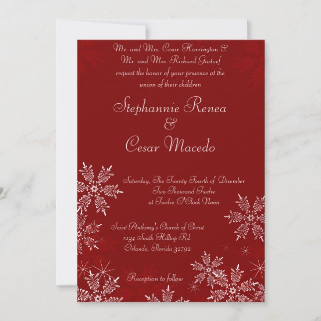 Invitation 5 x 7 flocons de neige de rouge de Noël de (Devant)