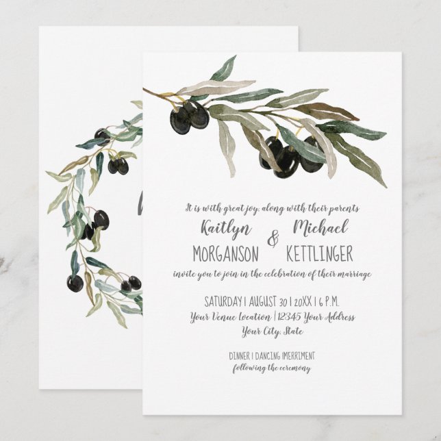 Invitation 5 x 7 Typographie moderne de l'aquarelle en feuill (Devant / Derrière)