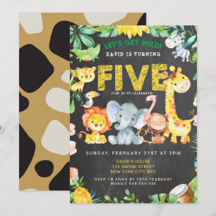 Invitation 5Anniversaire Safari Jungle Chalkboard Cute Boy