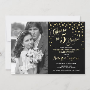 Invitation 5e anniversaire avec photo - Or Noir