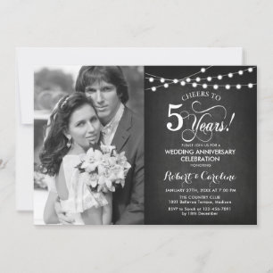 Invitation 5e anniversaire avec photo - Tableau noir blanc