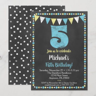 Invitation 5e anniversaire Bleu Jaune Chalkboard