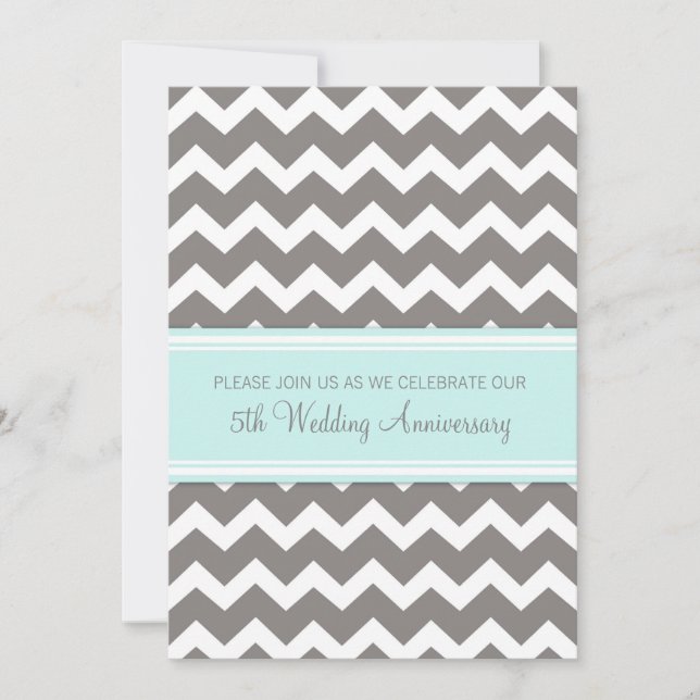 Invitation 5e anniversaire Chevron Gris Bleu (Devant)