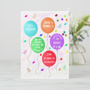 Invitation 5e anniversaire comptant des ballons colorés