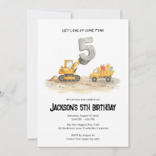 Invitation 5e anniversaire Construction Boy Anniversaire Invi