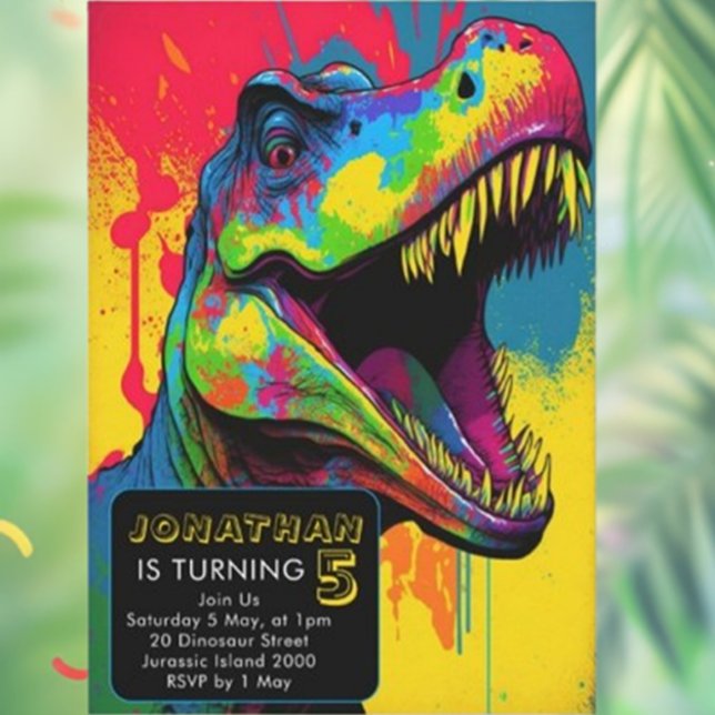 Invitation 5e anniversaire de Dino-Mite (Celebrate your little one's 5th birthday with a roaring good time!)