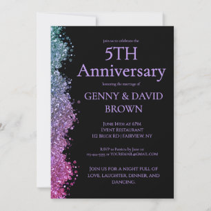 Invitation 5e Anniversaire de Mariage Rose Violet Faux Paille